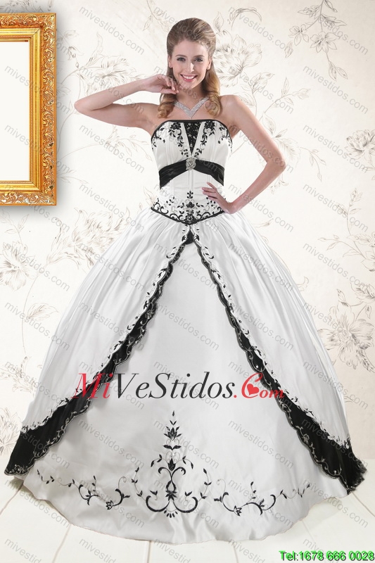 2015 exquisitos bordados vestidos de quinceañera de Blanco y Negro -