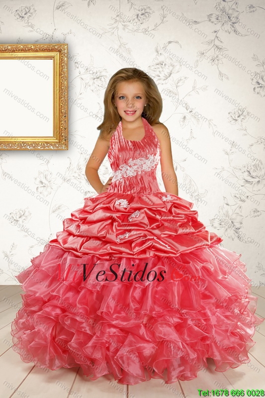 Exquisitos Apliques y vestido de niña roja de la flor de Coral de Primavera 2015 - €125.49