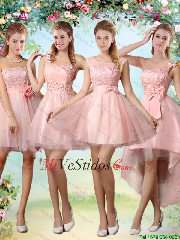 Popular una línea rosada Dama Vestidos con encajes y Apliques