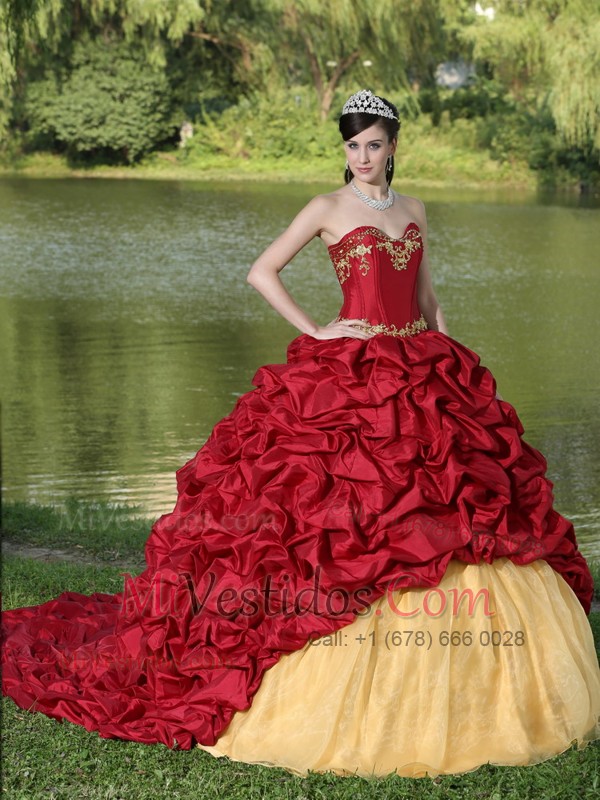 Y Pick-ups Rojo Vino Cepillo Tren Exquisito Style para 2015 Vestido De  Quinceañera - €
