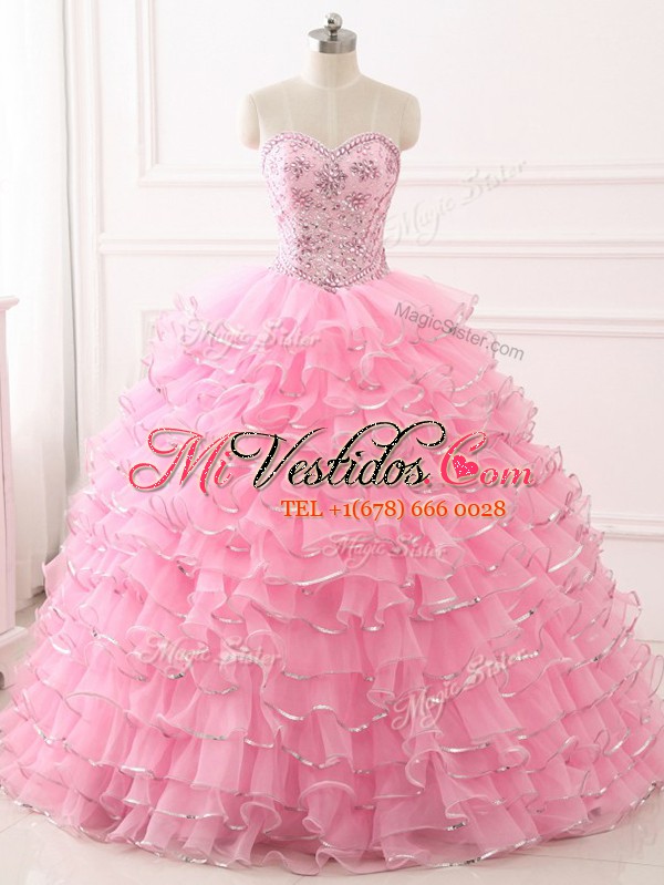 Elegante baby pink neckline rebordear y capas con volantes vestido de  quinceañera sin mangas con cordones - €