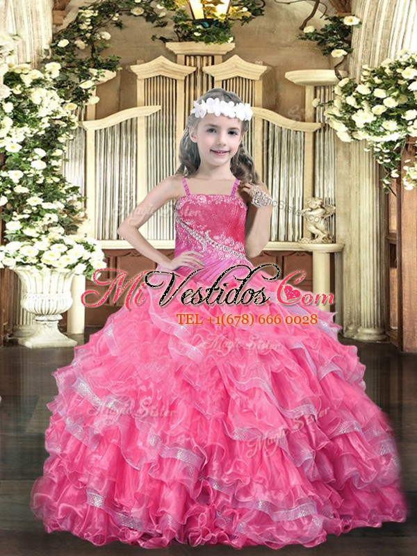 vestidos de gala para niños vestido de color rosa intenso correas de organza sin mangas hasta el con cordones - €102.21