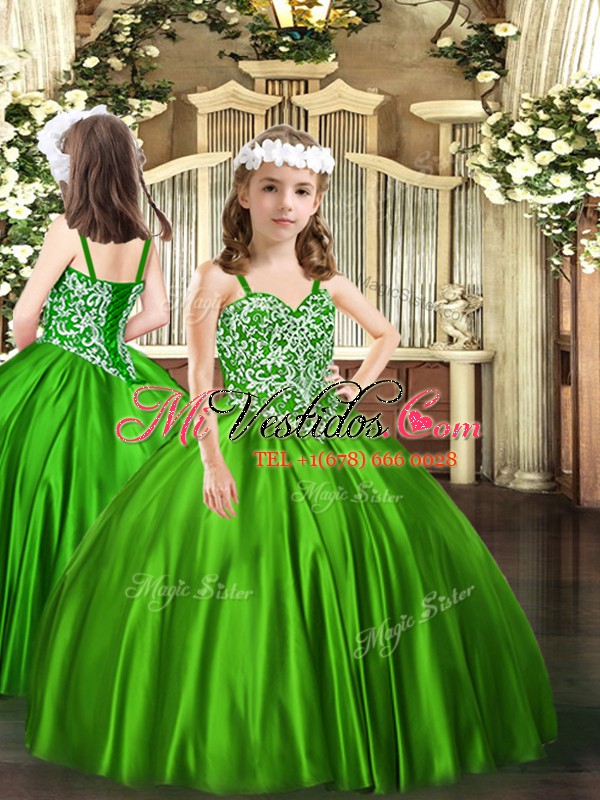 vestidos de gala vestidos de desfile para niñas, correas verdes, satén, sin  mangas, hasta el suelo, con cordones - €