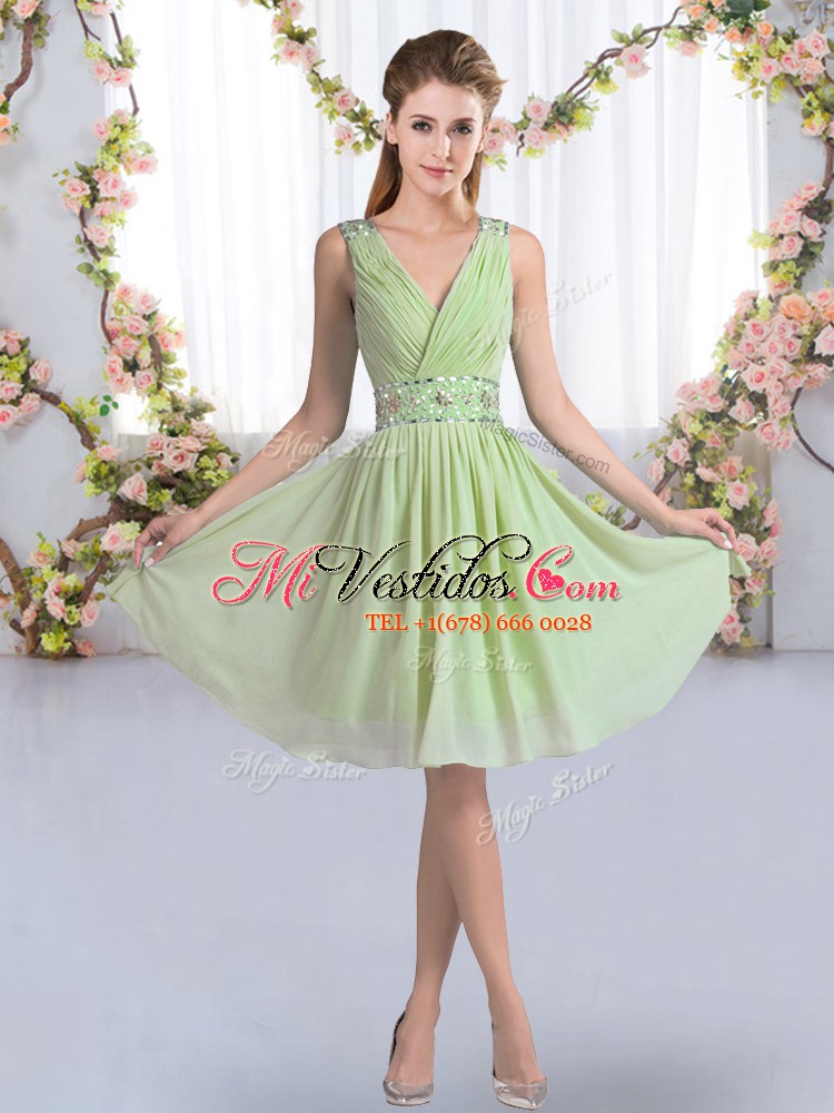 Lujoso vestido de corte de honor de quinceañera sin mangas de gasa de color verde amarillo para de bodas - €72.71