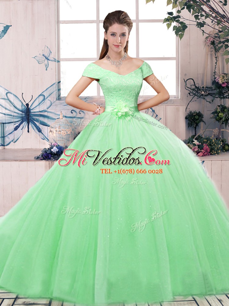 Vestidos de gala económicos 15 vestidos de quinceañera verde manzana fuera  del hombro manga corta hasta el suelo con cordones - €