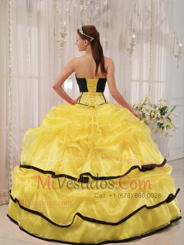 Amarillo Y Negro Vestido De Fiesta Estrapless Hasta El Suelo Satén Y  Organdí Bordado Vestido De Quinceañera - €