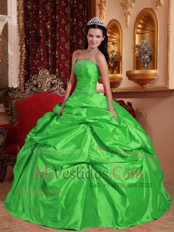 Verde De La Vestido De Hasta El Suelo Tafetán Bordado Vestido De Quinceañera - €150.60
