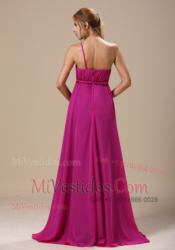 Violet Red Floral Trimmed One Shoulder Empire Maxi Dress