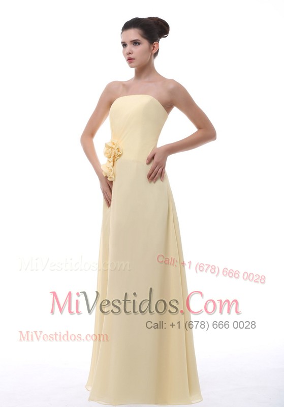 Hand Made 2013 prom Dress Light Yellow Strapless Chiffon