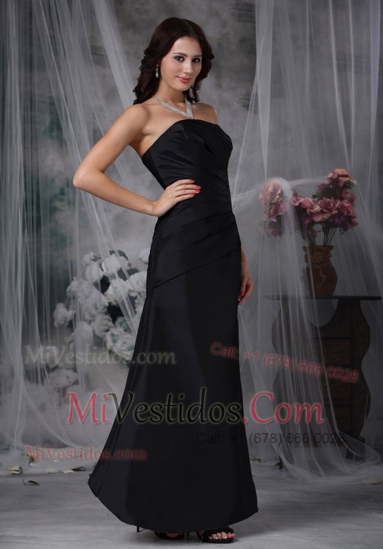 Simple Evening Dress Black Ruching Ankle-length Designer