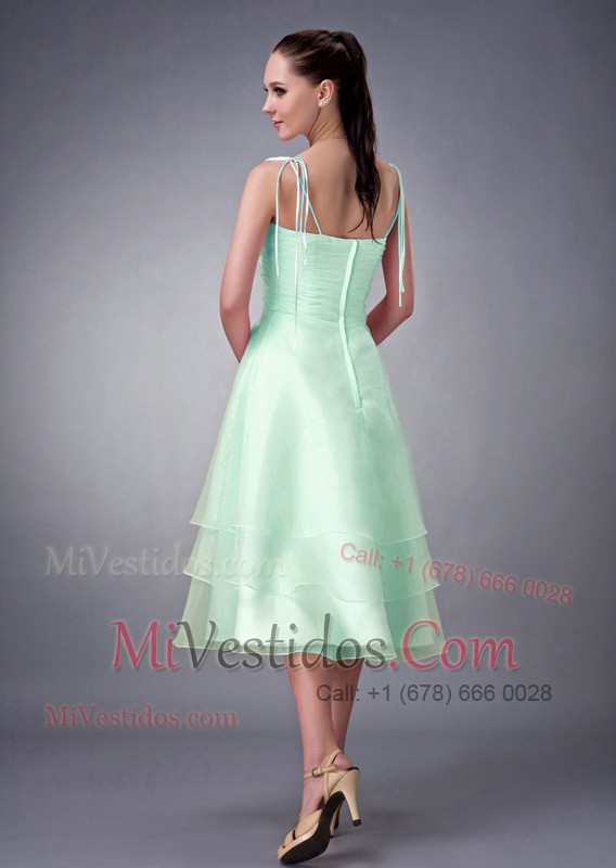 Plugging Neck Cupcake Skirt Tea-length Apple Green Prom Dress