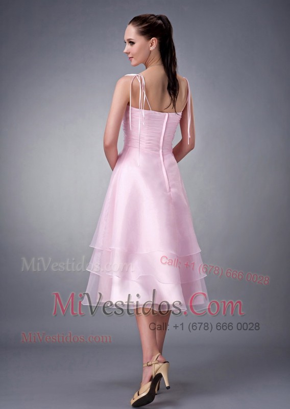 Plugging Neck Cupcake Skirt Tea-length Baby Pink Dama Dress