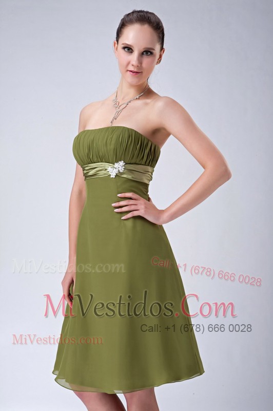 Strapless Olive Green Chiffon Homecoming Dress