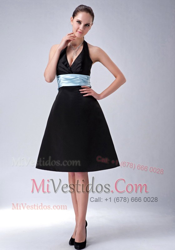 Halter Little Black Dress 2013 Knee Length Belt