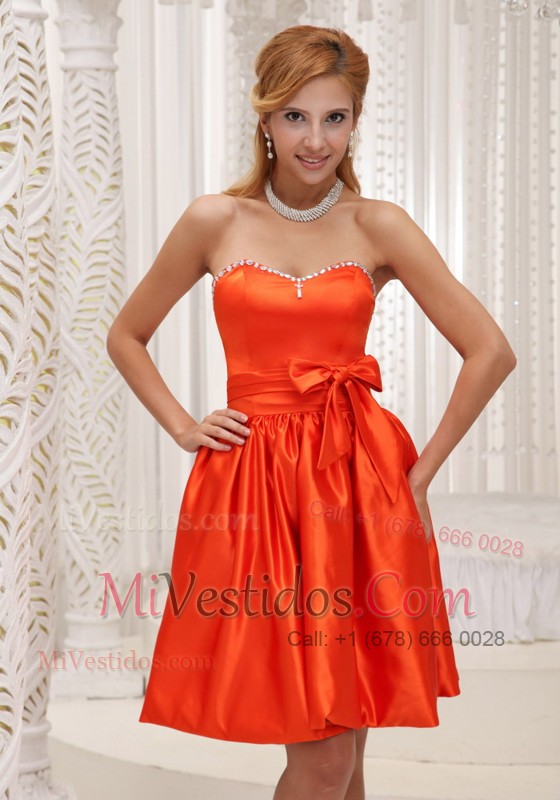 Sweetheart Orange Red Bowknot Beading Taffeta Homecoming Dress