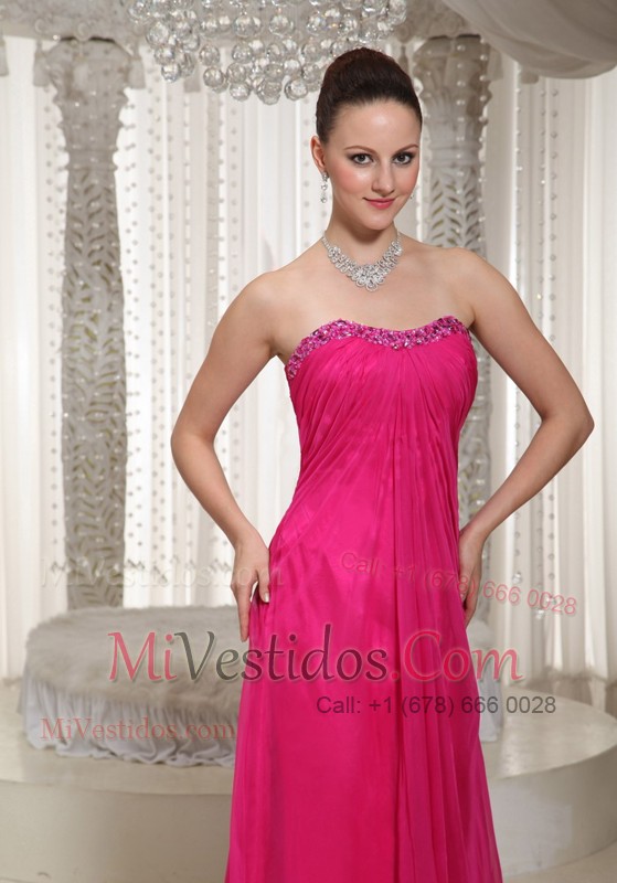 Hot Pink Empire Stapless Floor-length Chiffon Maxi Dress