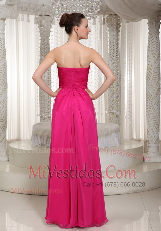 Hot Pink Empire Stapless Floor-length Chiffon Maxi Dress