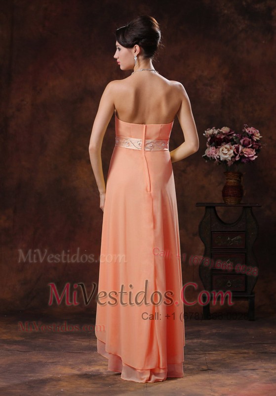 2013 Orange Strapless High-low Chiffon Belt Prom Dress