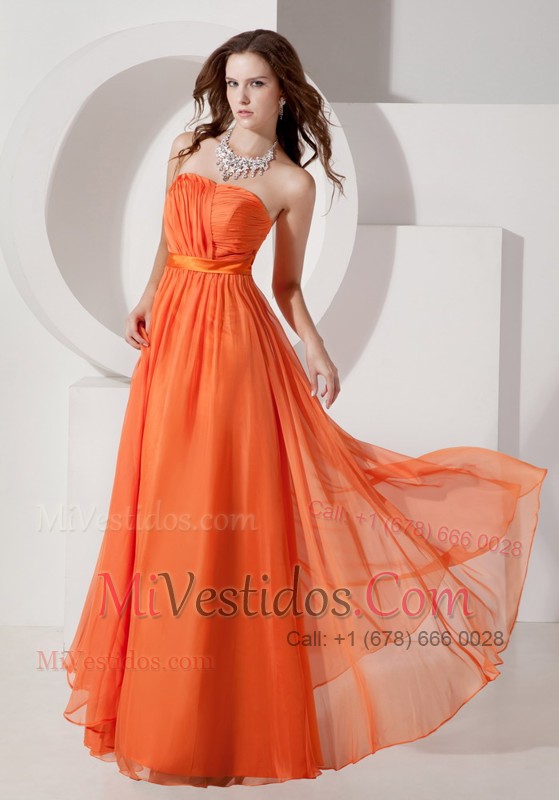 Strapless Chiffon Ruch Orange Red Pageant Gowns 2013