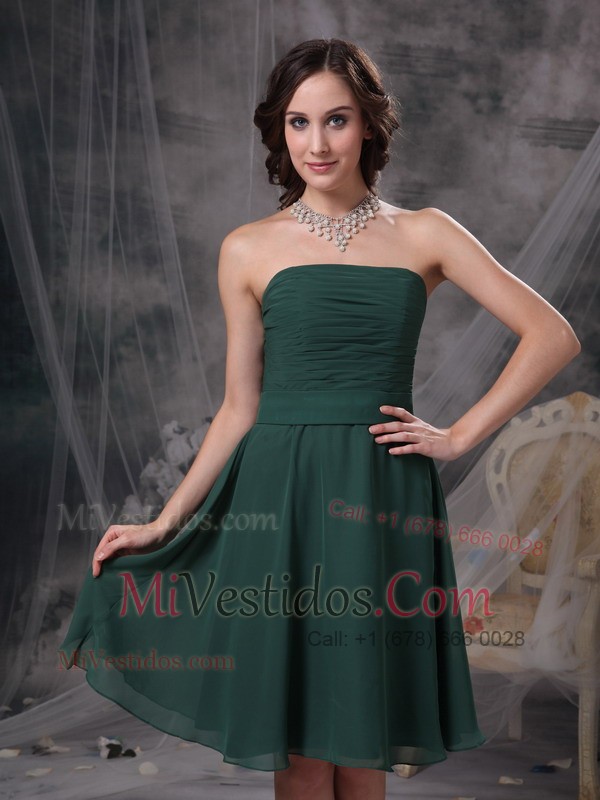 Cheap Dark Green Knee-length Dress With Ruching