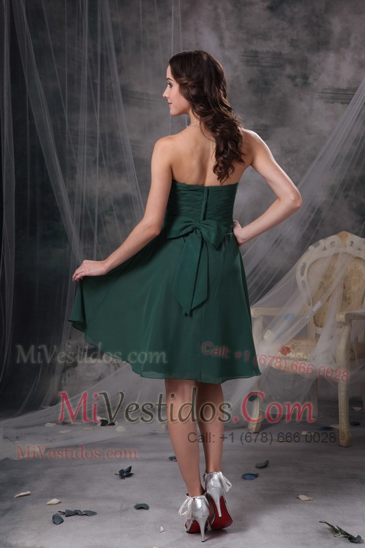 Cheap Dark Green Knee-length Dress With Ruching