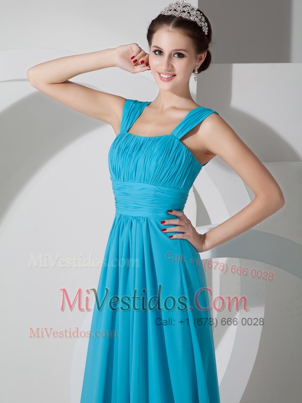 Straps Ruch Brush Prom Dress Teal