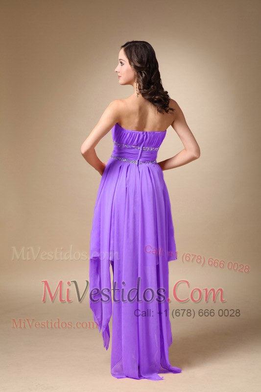 Strapless Asymmetrical Lavender Beading Prom Dress