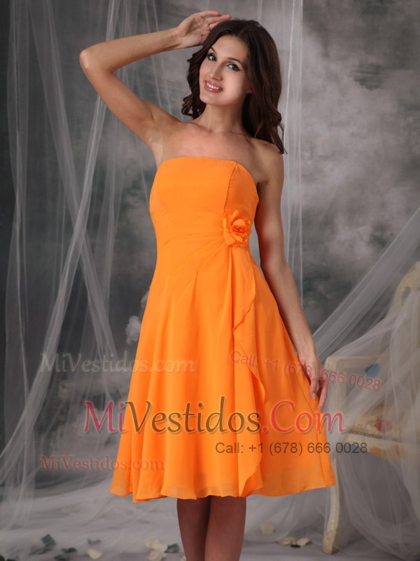 Orange Empire Strapless Knee-length Chiffon Prom Dress