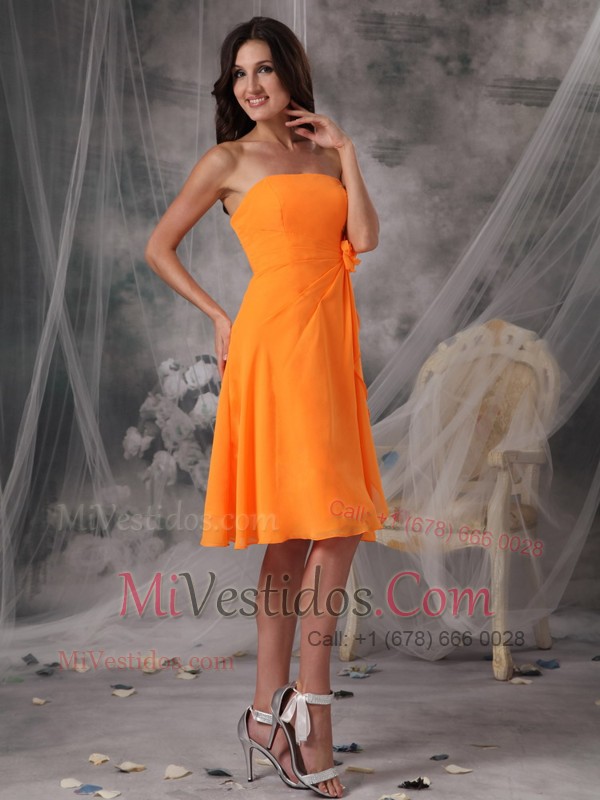 Orange Empire Strapless Knee-length Chiffon Prom Dress