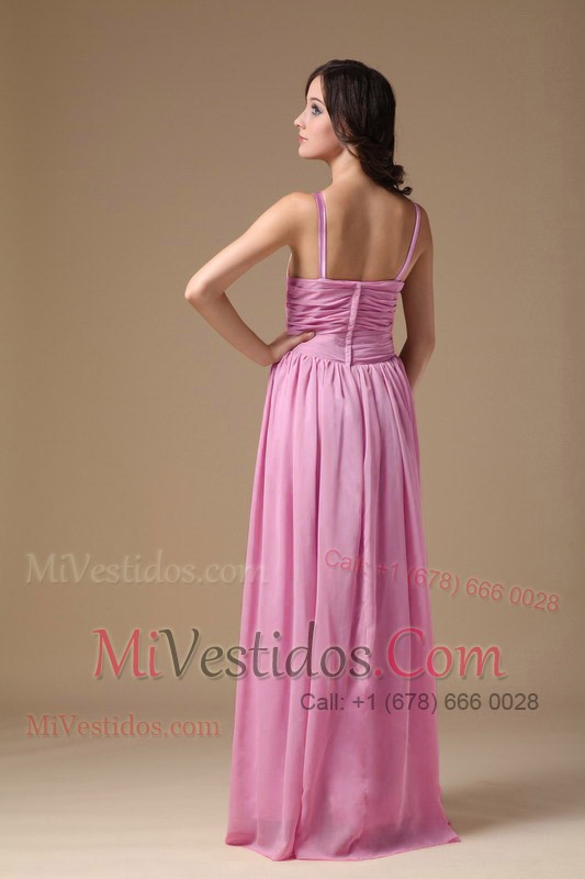 Long Chiffon 2013 Pink Ruched Prom Dress