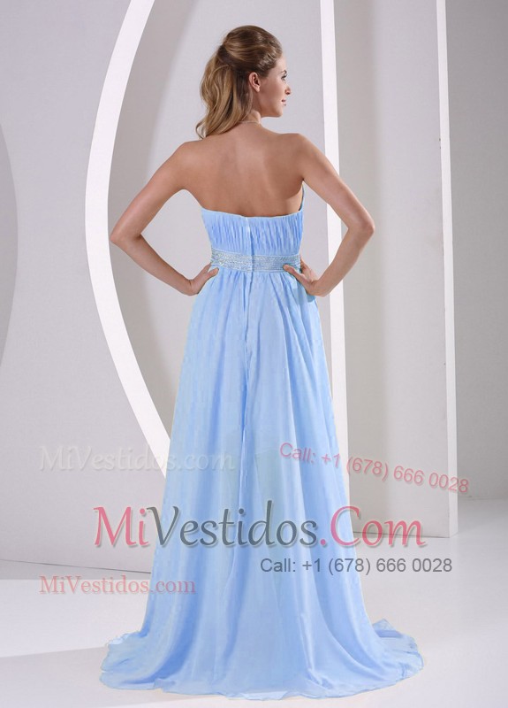 Detachable High-low Customize Light Blue Sweetheart Beaded Chiffon Prom/ Homecoming Dress