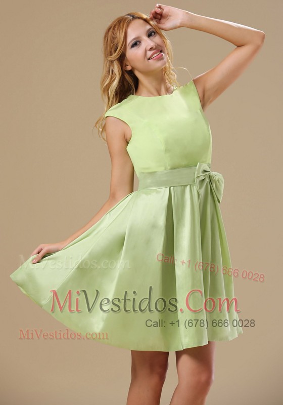 Yellow Green Knee-length Bowknot Chiffon Prom Dress 2013