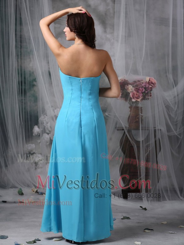 Chiffon Baby Blue Strapless Floor length Prom Dress