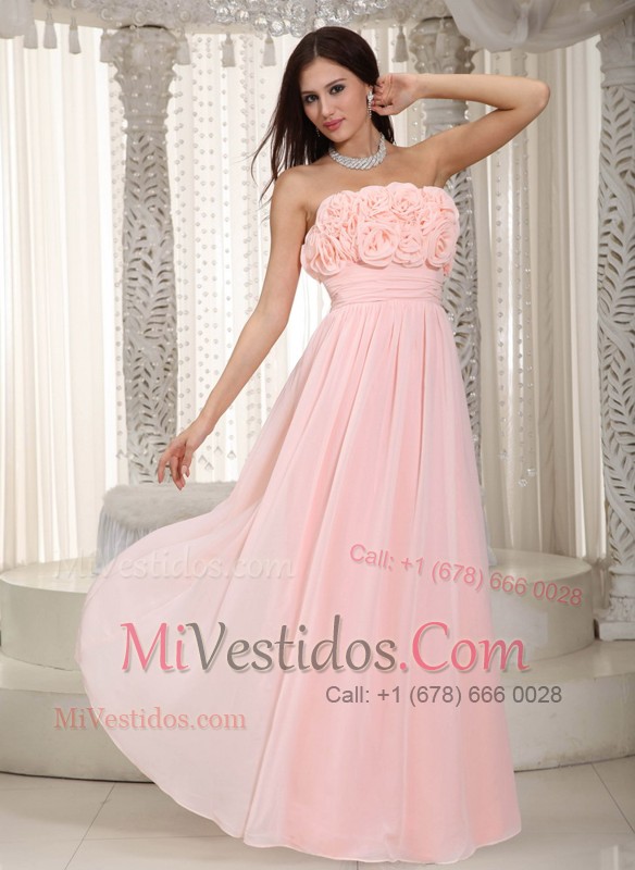 Baby Pink Flowers Prom Dress Empire Strapless