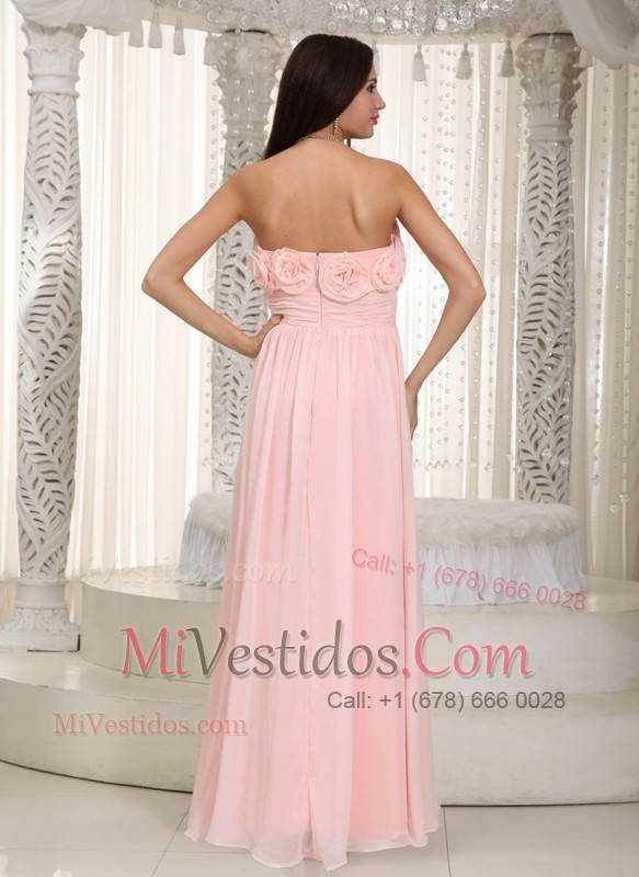 Baby Pink Flowers Prom Dress Empire Strapless