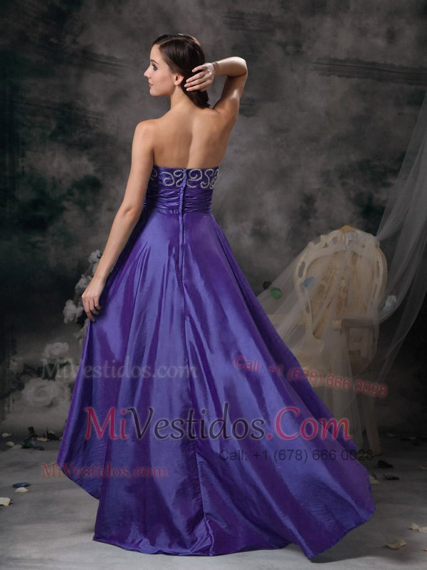 2013 Purple Sweetheart Strapless Appliques Hi-lo Taffeta Prom Dress