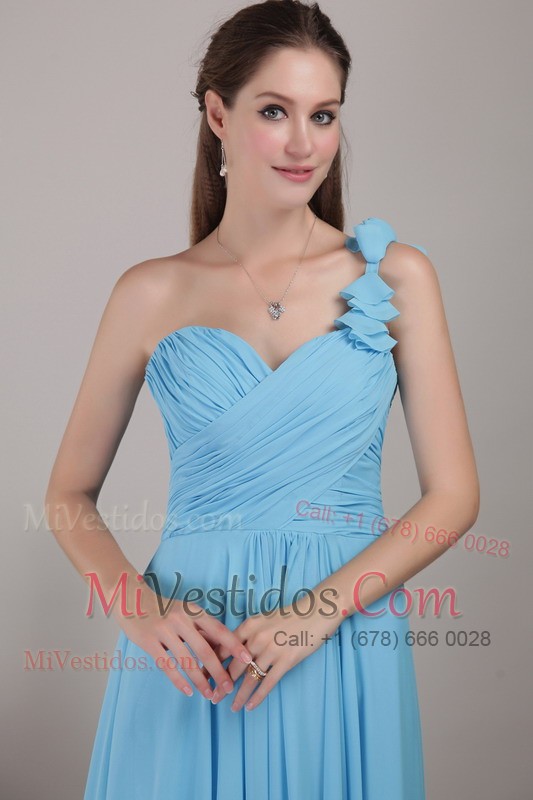One Shoulder Baby Blue Ruched Formal Dress For Prom