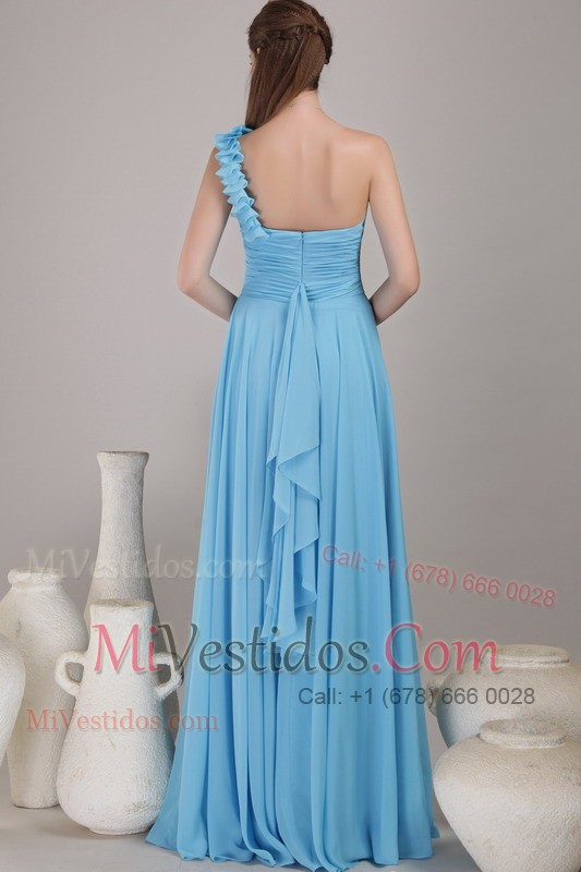 One Shoulder Baby Blue Ruched Formal Dress For Prom