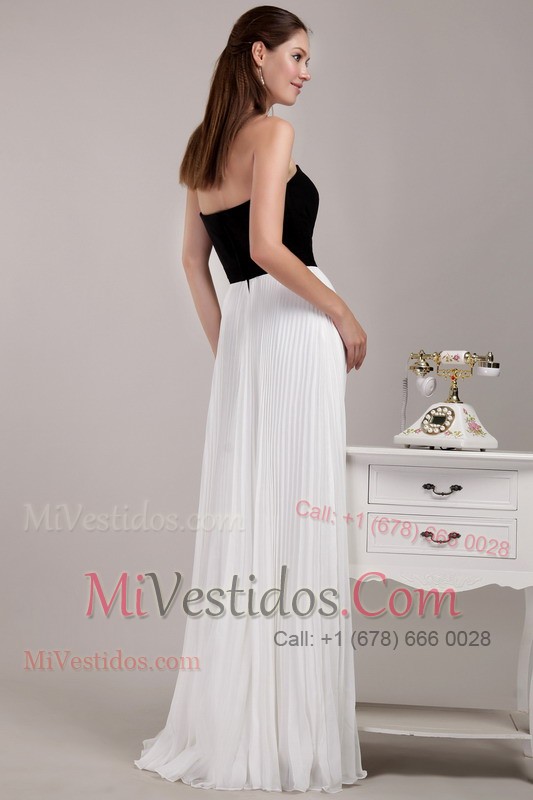 Black and White Strapless Floor-length Chiffon Prom Dress