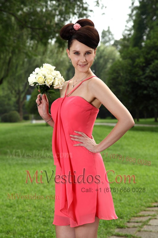 V-neck Handkerchief Design Skirt Dama Dress Coral Red