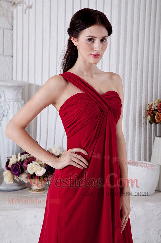 One Shoulder Wine Red Mini-length Layered Prom Dress