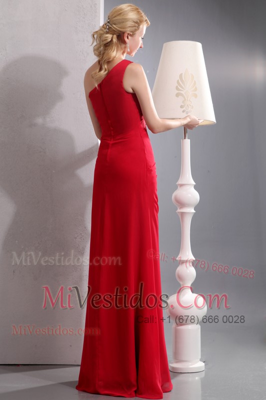 Chiffon One Shoulder Ruch Red Prom Dress Ruffles Summer Style