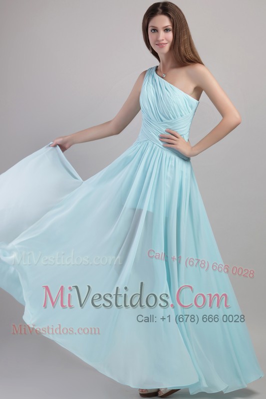 One Shoulder Ankle-length Chiffon Ruch Evening Dress