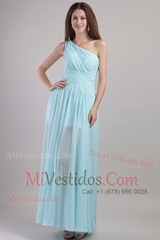 One Shoulder Ankle-length Chiffon Ruch Evening Dress