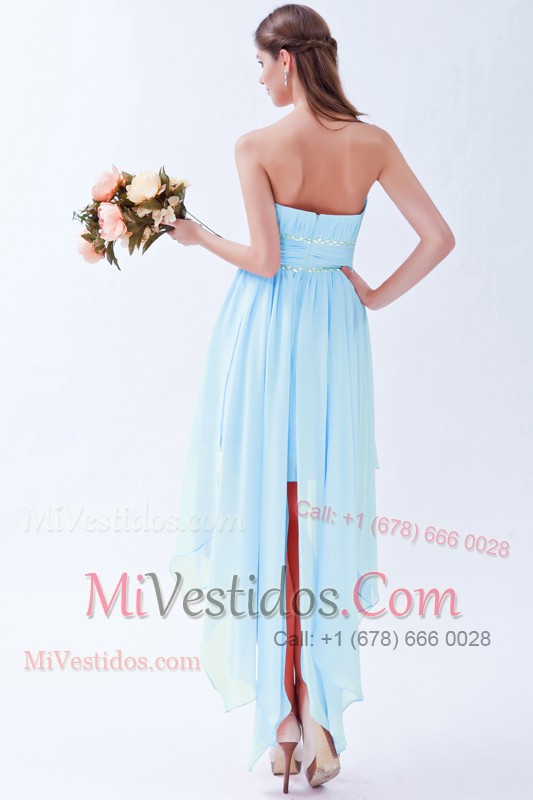 High-low Strapless Beading Chiffon Prom Dress