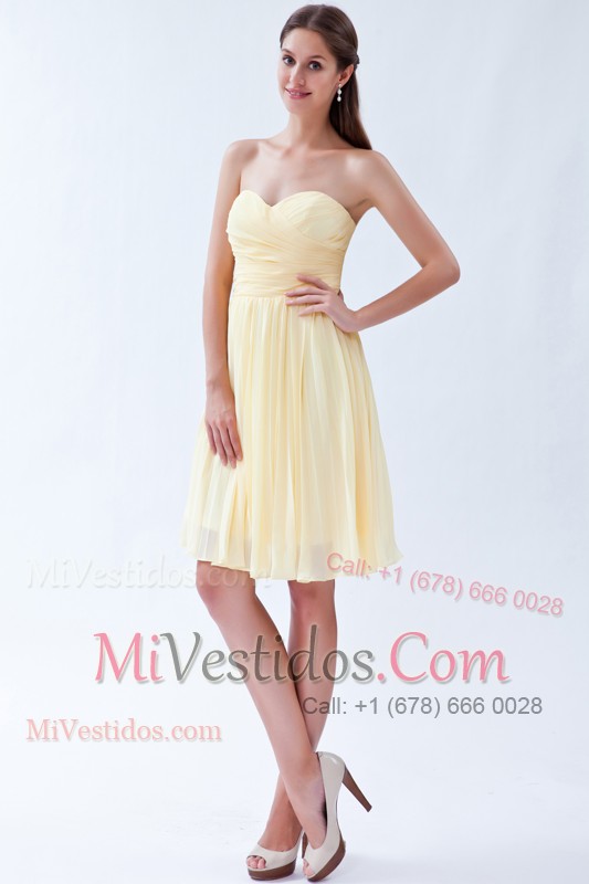 Light Yellow Sweetheart Knee-length Dama Dress Folds