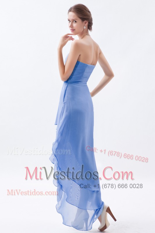 High-low Beaded V-neck Layers Chiffon Prom Dress