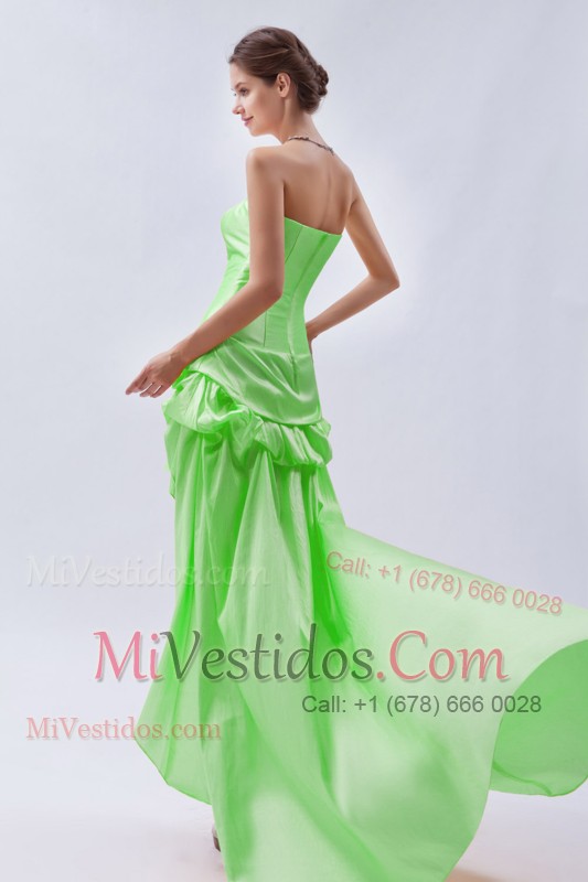 Spring Green Strapless Pick-ups High-low Taffeta Dress For 2013 Prom
