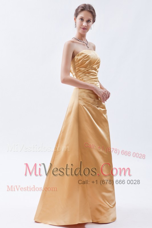 Champagne Column Strapless Floor-length Satin Prom Dress