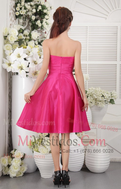 Discount Hot Pink Strapless Knee-length Taffeta Prom Dress